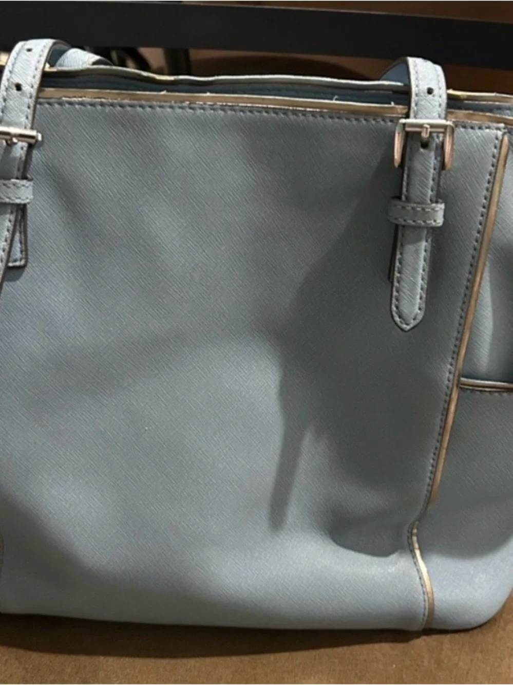 MICHAEL KORS Powder Blue Saffiano Leather Tote with Gold Trim - Picture 3 of 10